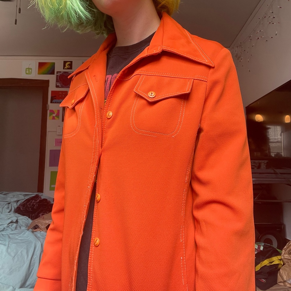 Vintage Polyester Orange Leisure Suit Top/ Jacket
